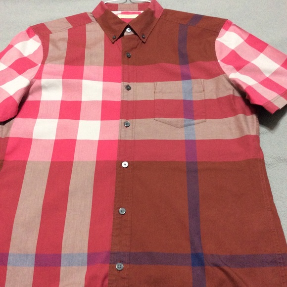 Burberry Brit Red Tan Plaid SS Shirt Sz Medium - Picture 5 of 6
